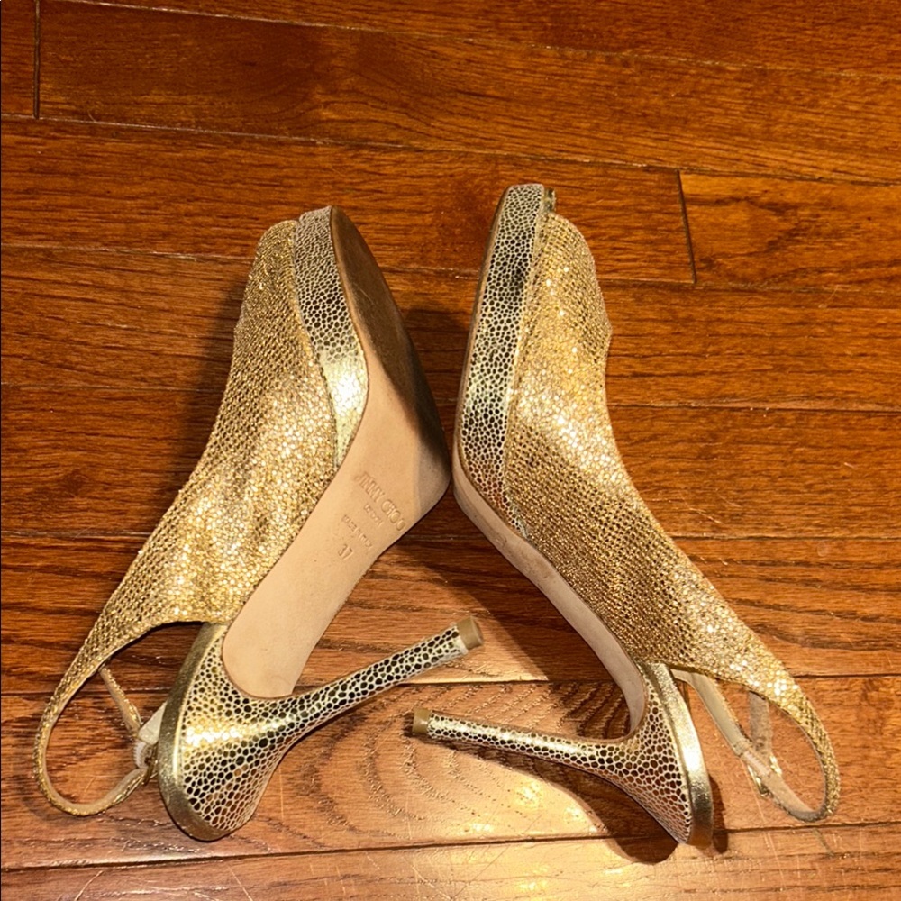 Jimmy Choo Glittering Gold Slingback Heels - Picture 6 of 14